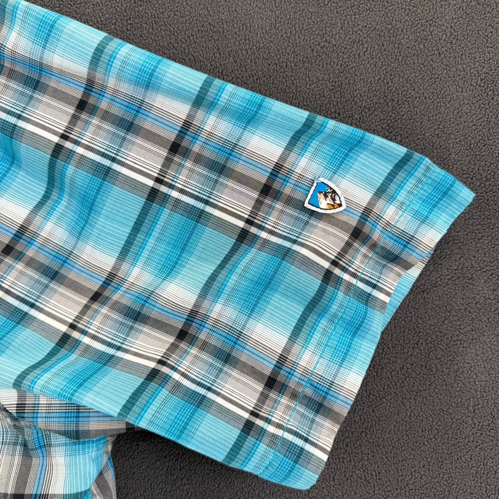 Kuhl Mens Blue Plaid Short Sleeve Button Down Hiking Shirt Large Pockets - Picture 3 of 15